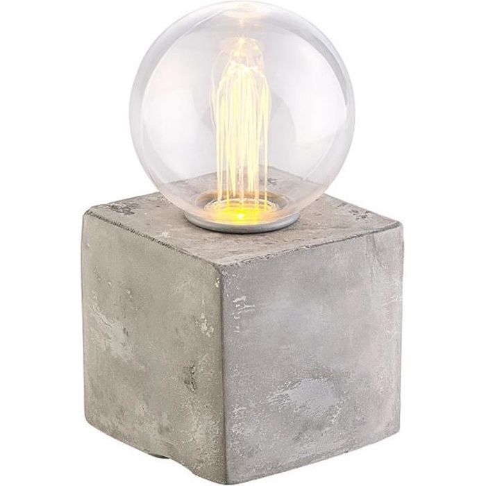 Lampe de table décorative - LUNARTEC - Design sobre - Socle en béton - Alimentation USB ou piles - LED
