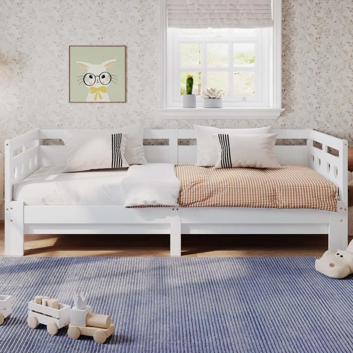 ModernLuxe Lit enfant lit gigogne 90(180)x200 cm sommier à lattes cadre en pin blanc ModernLuxe Lit enfant lit gigogne 90(180)x200 cm sommier à lattes cadre en pin blanc