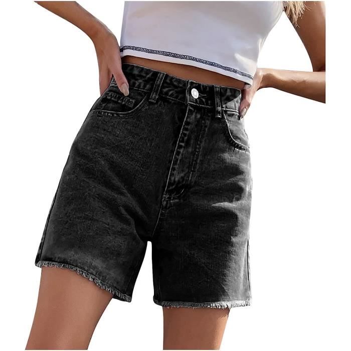 Short en Jean Femme Jeans Shorts Été Taille Haute Jean Taille Bermuda Femme Éte Short Jeans Femme Extensible Noir