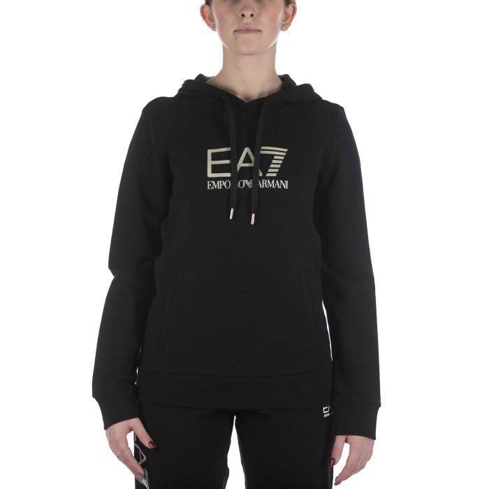 Sweat-Shirt Femme EA7 Noir Manches longues Col capuche
