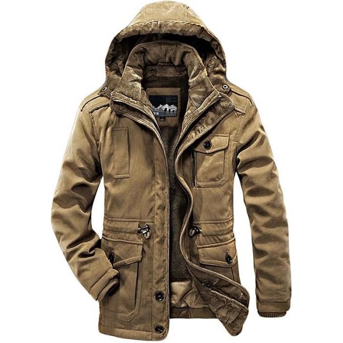 Blouson de Hiver Homme Tres Chaud Epais avec Capuche Démontable Doublee  Polaire Amovible Parka Homme