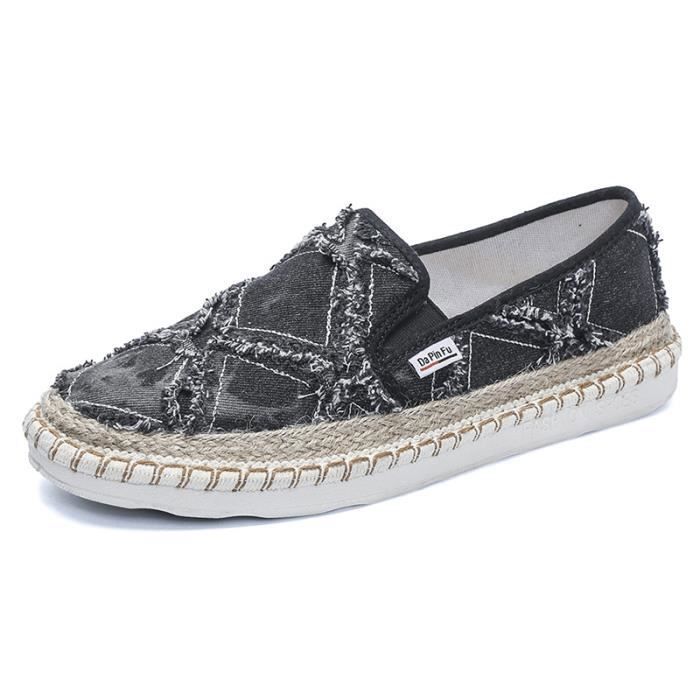INSFITY Espadrille Homme en Toile Plat Confortable Semelle antidérapante - Noir
