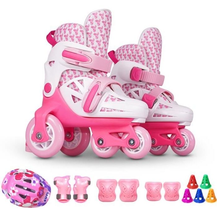 Patin à Roulette Enfant - LEOCLOTHO - Rollers Quad Roue Flash LED - Taille  Réglable - Rose