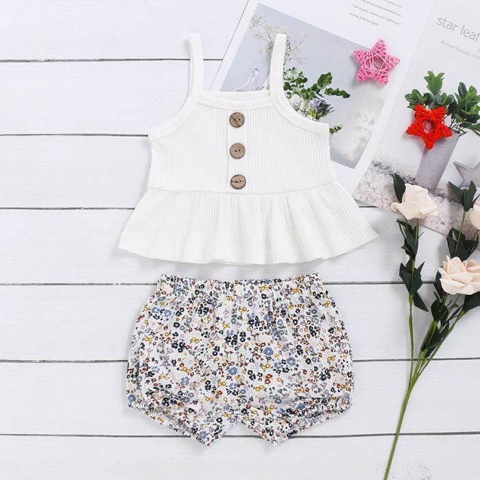 Ensemble Été Bébé Fille Vichy à Bretelles Nouées – Haut Sans Manches + Short Volanté – Carreaux Mignons & Confort Absolu