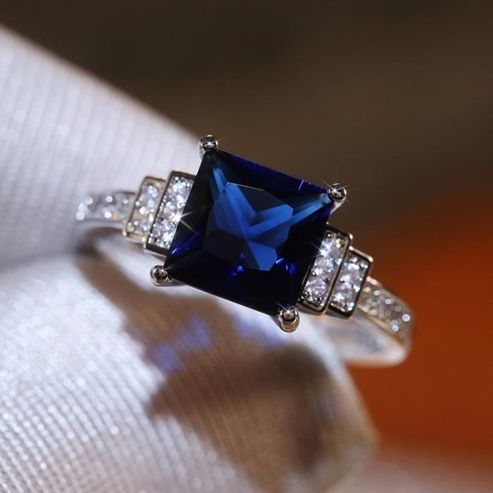 Bague Moderniste Argent 925 Et Pierre Bleue - Taille Intérieure 1.7 Cm - Occasion Vintage