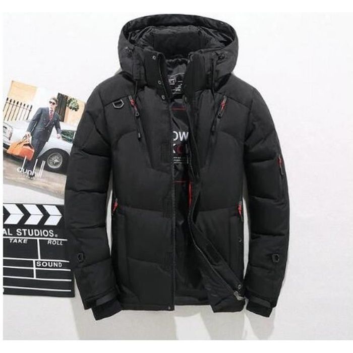 Doudoune homme ECELEN Duvet de canard blanc Chaude a capuche Haute qualite Noir Cdiscount Pret a Porter