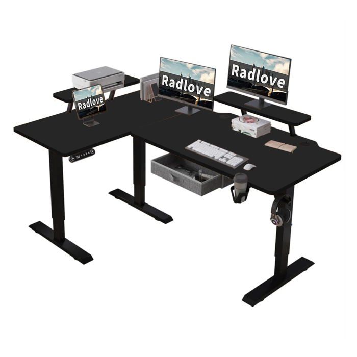 Radlove 160cm L Form Bureau réglable en Hauteur-Bureau Assis-Debout Réglable en Hauteur électriquement Noir