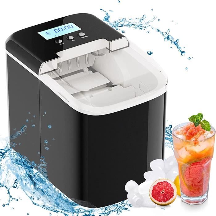 RELAX4LIFE Machine à Glaçons 12KG/24H |Réservoir 2,1 L |Auto-Nettoyage |Écran LCD |2 Tailles de Glaçons |120W Machine à Glace Noir
