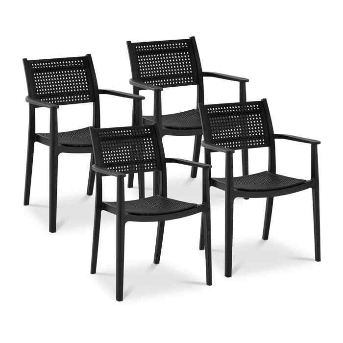 chaise en plastique - royal catering - lot de 4 - noir - salle à manger - 150 kg - avec accoudoirs
