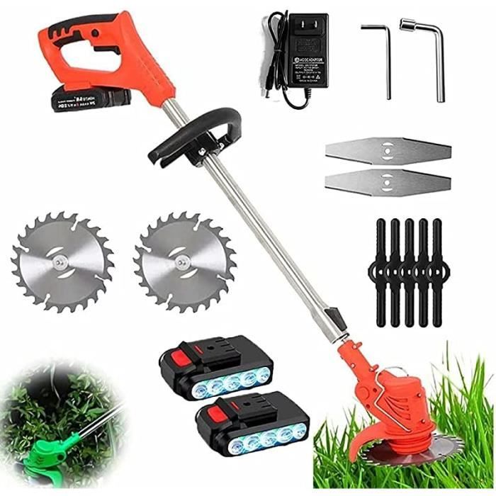 Tondeuse à Gazon Sans Fil 3 En 1 Avec Batterie - Tête Pivotante 90°, Lames Interchangeables, Léger - Pour Jardin, Pelouse