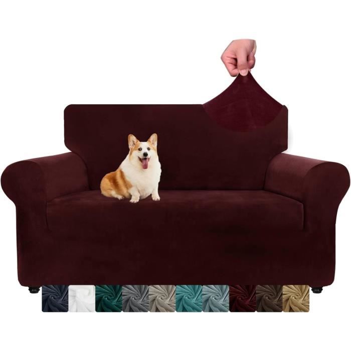 Housse De Canapé Extensible 3 Places, En Velours Doux Avec élastique En Bas, Pour Enfants Et Animaux Domestiques - 190 à 220 Cm - Orange