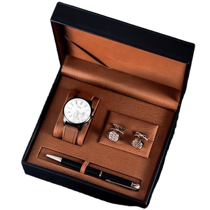 Coffret montre homme + ceinture + portefeuille + porte-clés + stylo -lot de  5 coffret cadeau homme luxe marron, - Achat/vente montre Homme Adulte  Marron Cuir - Cdiscount