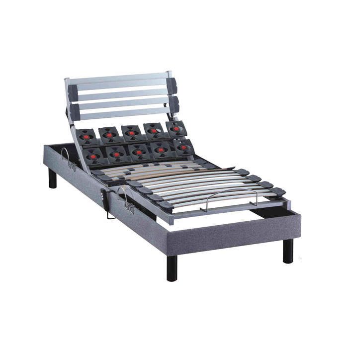 Sommier électrique de relaxation lattes + plots tissu gris clair 90x190 - Gris - Garantie 5 ans - Someo