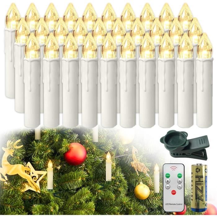 30x Bougies LED de Noël Bougies d'arbre de Noël sans fil avec minuterie  Blanc chaud