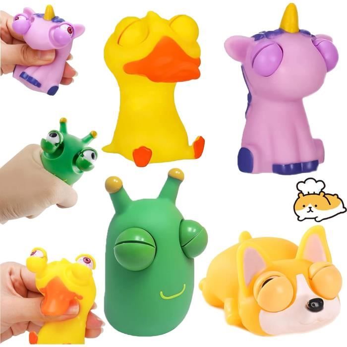 Lot De 4 Jouets Anti-Stress à Yeux Qui Sortent - Licorne, Canard, Chien, Insecte - Pour Enfants Et Adultes - 7