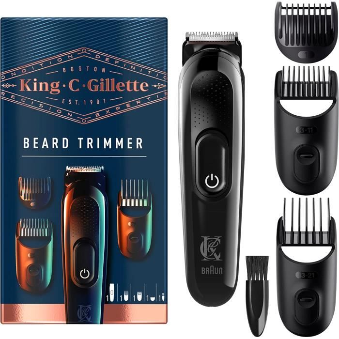 Kit 3 Jours King C. Gillette – Tondeuse Barbe à Piles + 3 Sabots & Soin Hydratant – Neuf Sous Blister