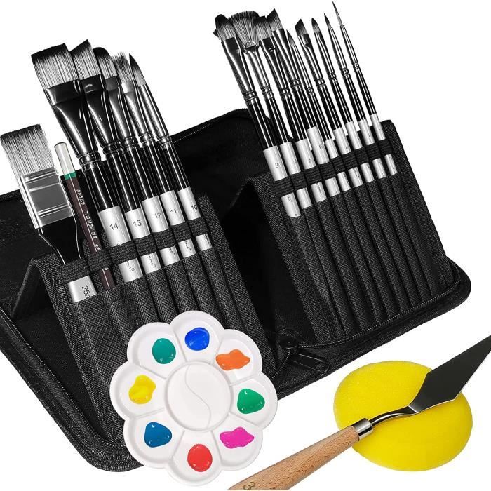 Set De 10 Pinceaux Peinture - Nylon, Pour Acrylique, Aquarelle, Huile