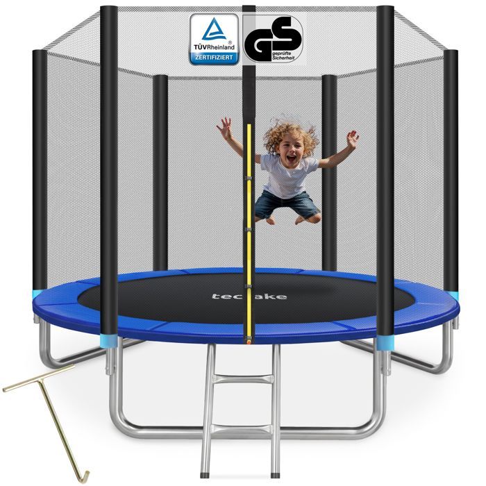 Trampoline - TECTAKE - Trampoline GARFUNKY certifié GS avec filet de sécurité et échelle daccès Ø 244 cm - Noir/bleu