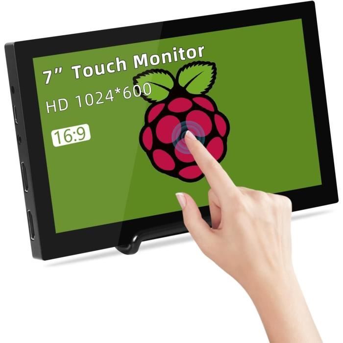 CUQI 7 Pouces Écran Tactile Raspberry Pi HD IPS 1024x600 - Compatible Pi 3/4/5, PC, Windows, Xbox - Mini Moniteur Portable
