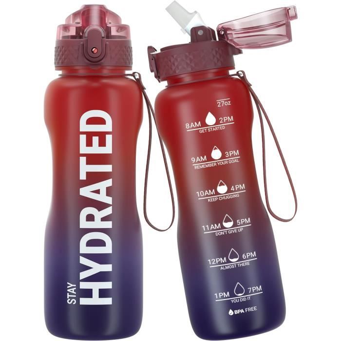 Gourde Sport 2 Litres Avec Paille - Marqueur D'hydratation - Tritan Sans BPA - Pour Gym, Bureau, école