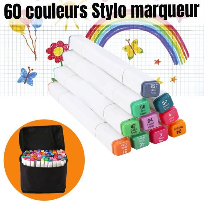 60 Ensemble de marqueurs colorés de 2 Pointe 3- 6 mm +1- 2 mm