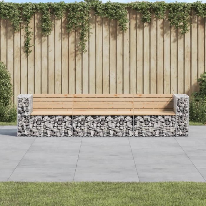vidaXL Banc de Jardin Gabion Bois Pin - vue 2