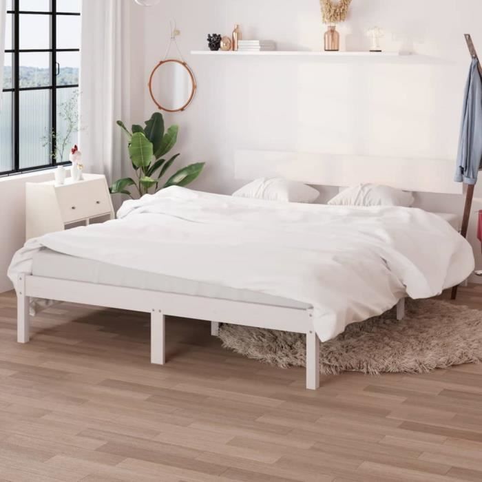 Elegant 120 x 190 cm Cadre de lit Adulte Blanc Bois de pin massif 120x190cm UK petit double 1765 Kg