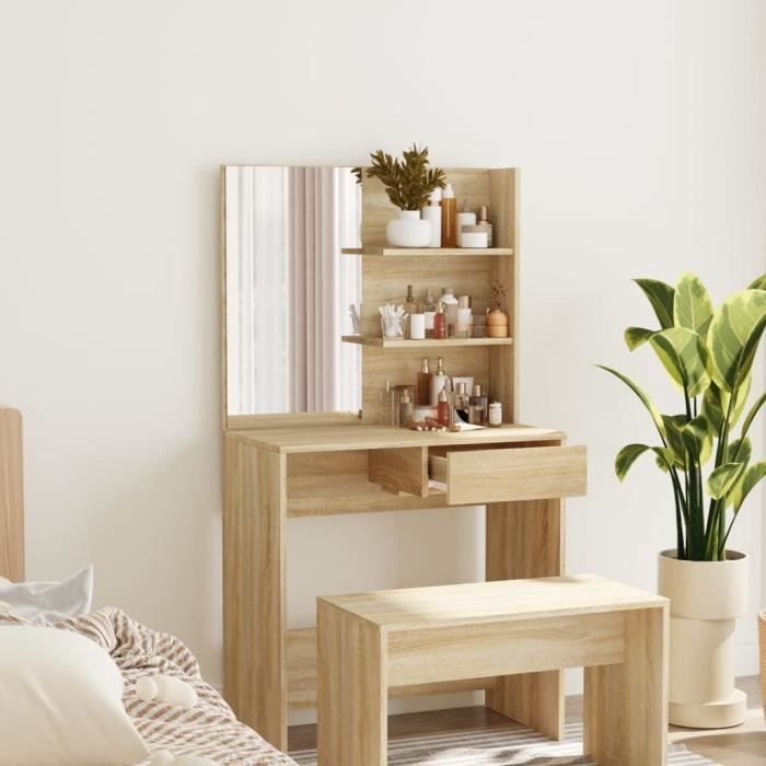 Coiffeuse - VIDAXL - Chêne sonoma - 745x40x141 cm - Bois dingénierie - Miroir inclus