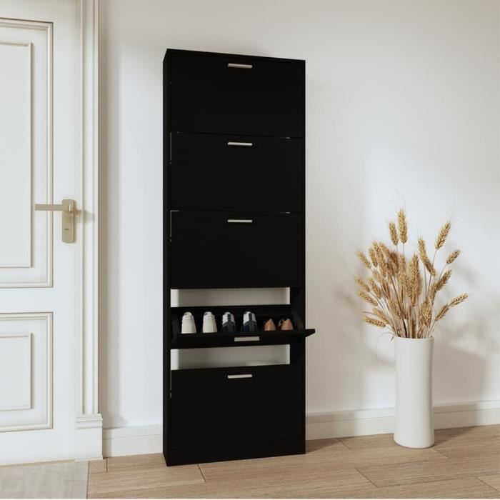342512 vidaXL Armoire à chaussures Noir 59x17x169 cm Bois dingénierie