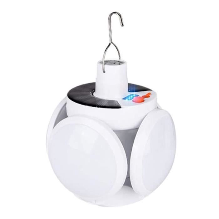 lampe de football solaire led pliante 5 ampoules avec télécommande, waterproof, lanterne portative rechargable, coloris blanc