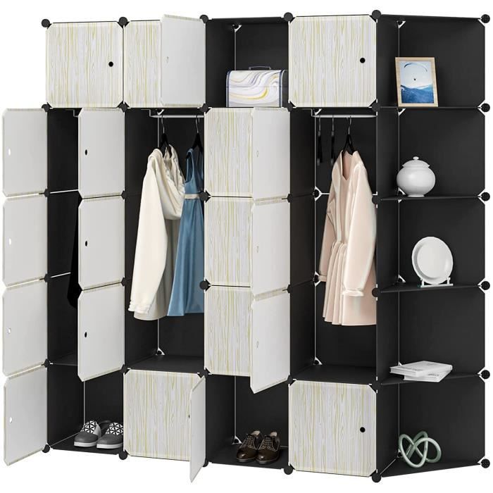 woltu armoire plastique,penderie pour le stockage de vêtements-accessoires-livres, étagère de rangement diy,13 cubes,blanc noir