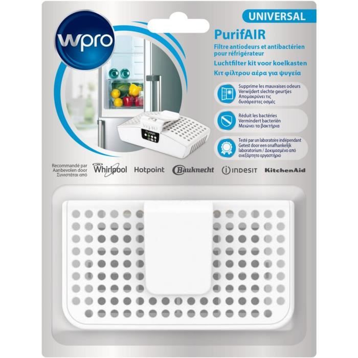Filtre anti-odeurs et antibactérien pour réfrigérateur universel WPRO PUR100 avec support