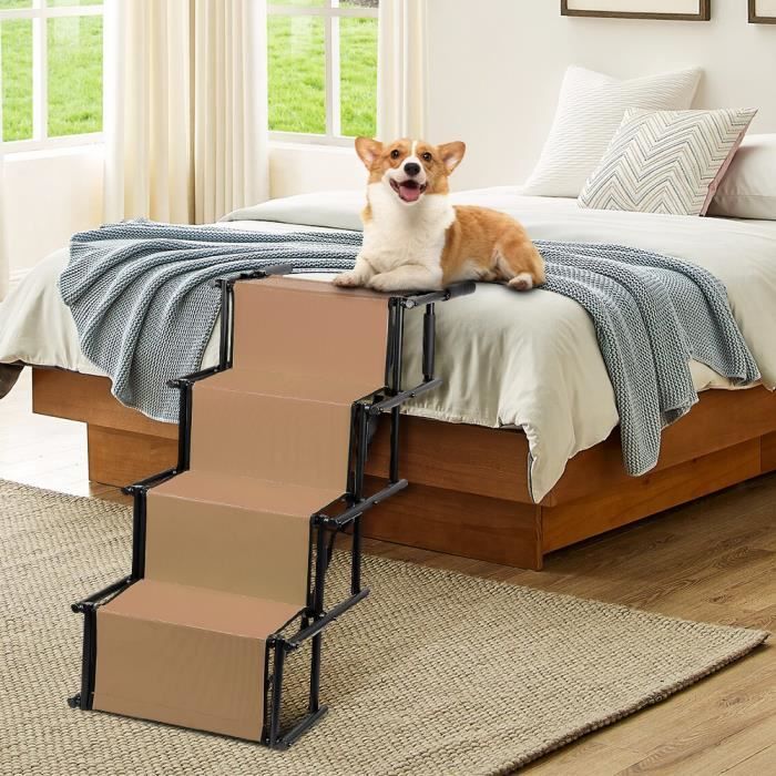 Comparer les prix de Escalier pour Chien - XUANYU - Pliable - INOX + Tissu Oxford - Marron - 75 kg max
