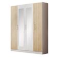 Chambre complète 160x200 Blanc brillant/Chêne naturel à led - MARGUERITE - Bois clair - Bois - Cadre de lit : L 167 x l 208 x H 119-1