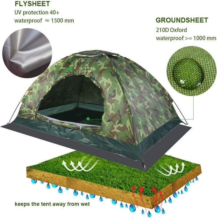 Tente Fibre De Verre Tente Camping 2 Personnes FACULX - Ultra Légère, Imperméable Et Ventilée | Pour Randonnée Et Voyage Tente Randonnée Facile à Monter