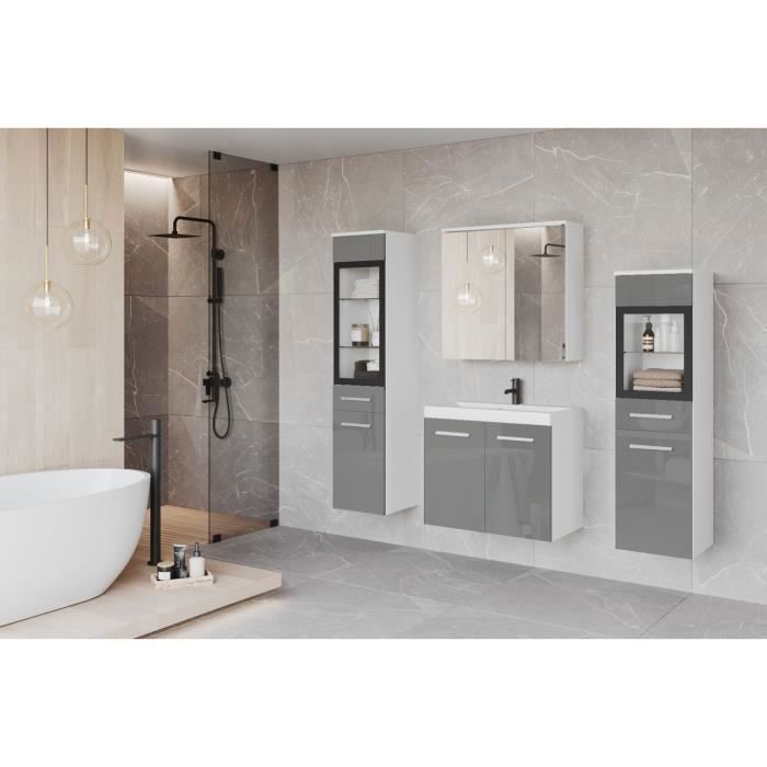 Armoire De Salle De Bain Murale 61x46x48,5 Cm Avec Lavabo Intégré, LED