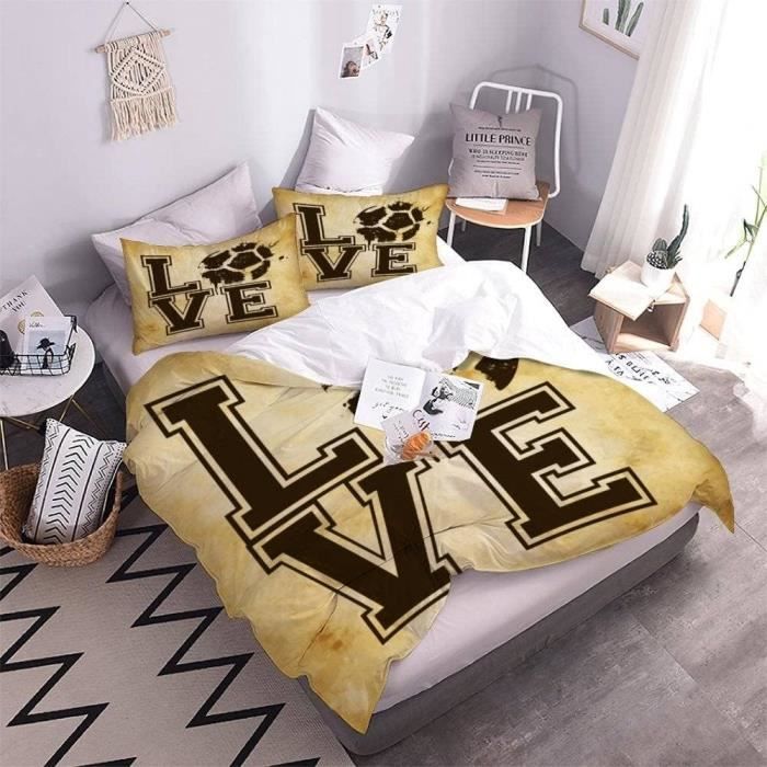 Housse De Couette Football 220x240cm + 2 Taies - Microfibre Douce 110g/m², Impression 3D - Pour Enfants Ou 2 Personnes