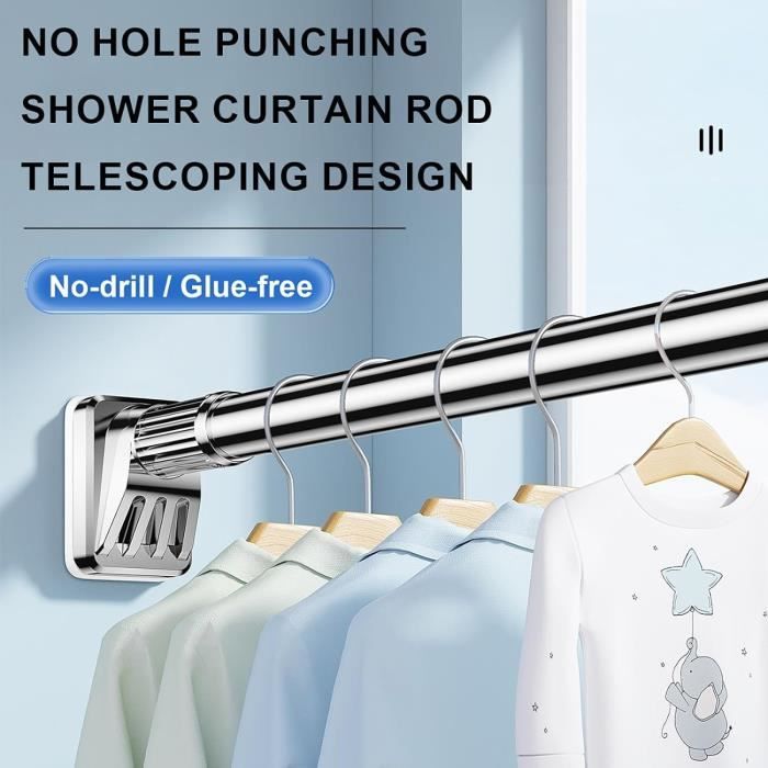 Télescopique Sans Perçage Tringle à Rideau Télescopique Réglable - Installation Sans Perçage - Pieds Antidérapants Tringle Tension