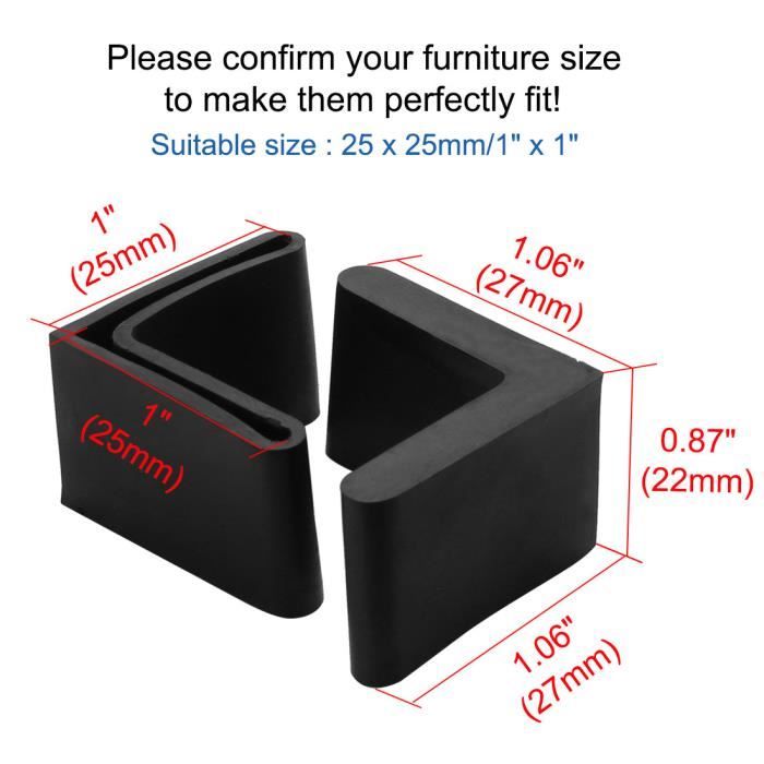 Pied de meuble SOURCING MAP Pieds Chaise pour 25mm x 25mm meuble Angle Fer  Forme L Patin Table Embout Capouchon Caoutchouc Noir 4Pcs - Cdiscount  Bricolage