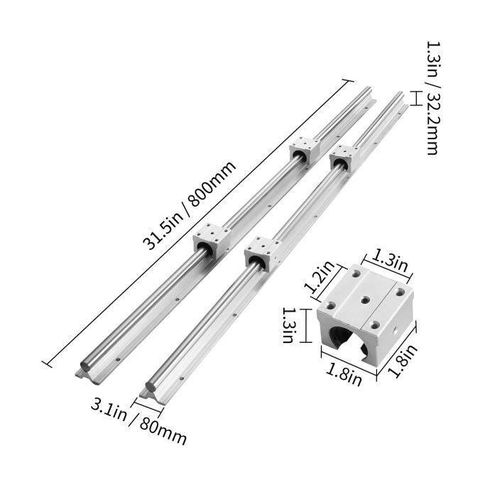 VEVOR 2PCS Rail de Guidage Linéaire SBR12 1000 mm 4PCS Bloc de Roulement SBR12UU VEVOR 2PCS Rail de Guidage Linéaire SBR12 1000 mm 4PCS Bloc de Roulement SBR12UU