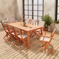 Salon de jardin en bois extensible - Almeria - Grande table 180/240cm avec rallonge. 2 fauteuils et 6 chaises. en bois d'Eucalyptus -2