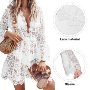 Robe De Plage Femme Ekouaer - Courte, Manches Courtes, Col V - Cache-maillot été - Taille S à XXL