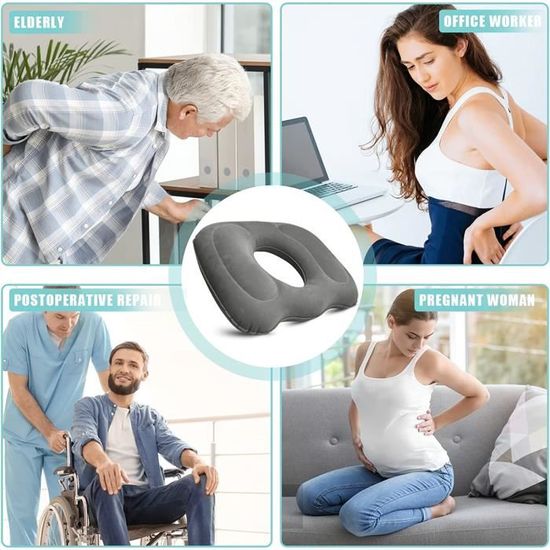 Coussin Orthopédique Gonflable Donut 45x39 Cm - Soulage Coccyx, Hémorroïdes, Sciatique - Bureau, Voiture, Maison - Réglable