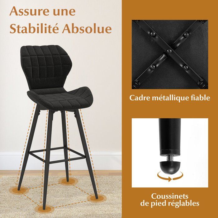 COSTWAY Lot De 2 Tabourets De Bar Extérieur - Tissu Beige, Cadre Métal, Accoudoirs, Repose-pieds - 76x62x130 Cm, Max 150 Kg - 10