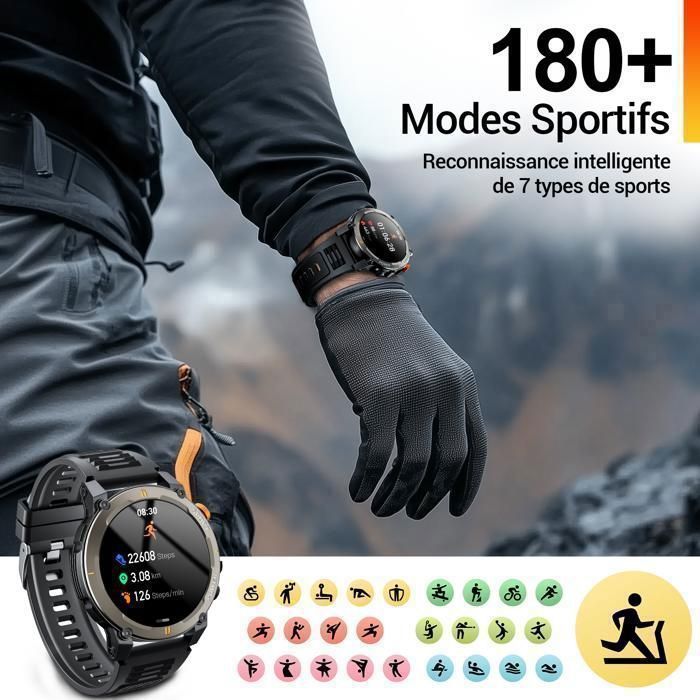 LOSEI Montre Connectée Appel Bluetooth 180+ Modes Sport HD