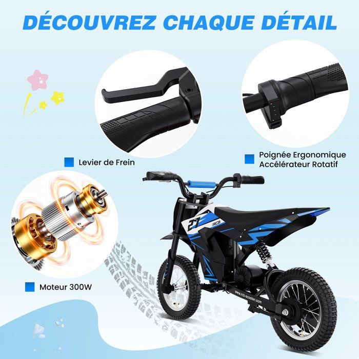 RCB Moto Électrique Enfant 12V avec 2 Moteurs et Pneus de 12 Pouces, 3 Modes de Vitesse (3/8 km/h), Fonctions Musicales, Port USB, Meilleure Moto Cross pour Enfants de 3 à 8 RCB Moto Électrique Enfant 12V avec 2 Moteurs et Pneus de 12 Pouces, 3 Modes de Vitesse (3/8 km/h), Fonctions Musicales, Port USB, Meilleure Moto Cross pour Enfants de 3 à 8