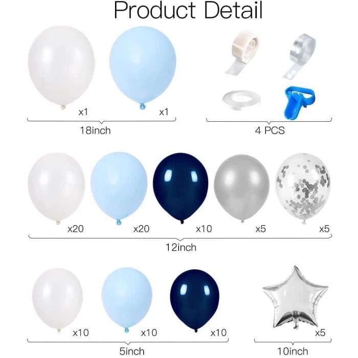 Arche Ballon Bleu,Blancs Bleu Argent Guirlande Kit Arche Ballon,Ballon en  Métal Argenté Ballon Confettis pour Anniversaire Baby Shower Ballons  Bapteme
