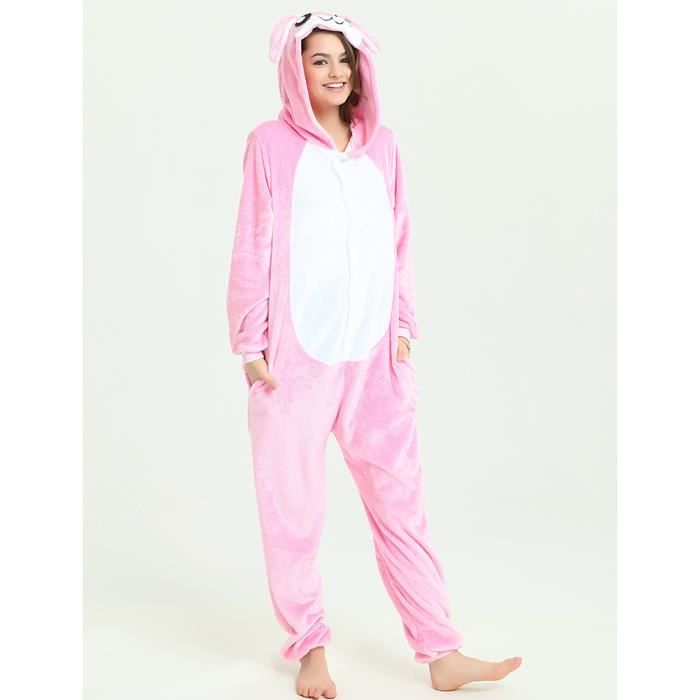 NOUVEAUTE Combinaison animaux pyjama Femme et Homme grenouillere adulte ado cartoon chemise de nuit VetemenTs Masculin Rose Rabbit