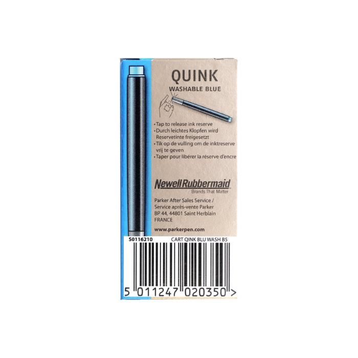 PARKER Quink 5 cartouches longues, encre bleue effaçable