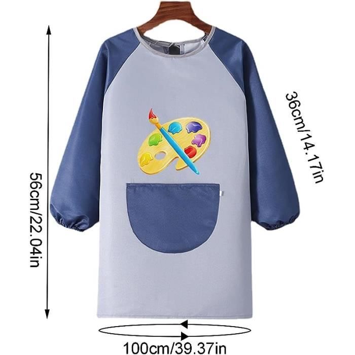 Tablier Peinture Enfant Imperméable à Manches Longues – Blouse Art TPU 6-12 Ans Avec Poches Et Lacets Réglables